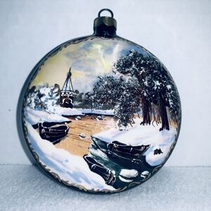 Handcrafted Clay Pottery Christmas Ornament Ships Rowboats Scene Double Sided